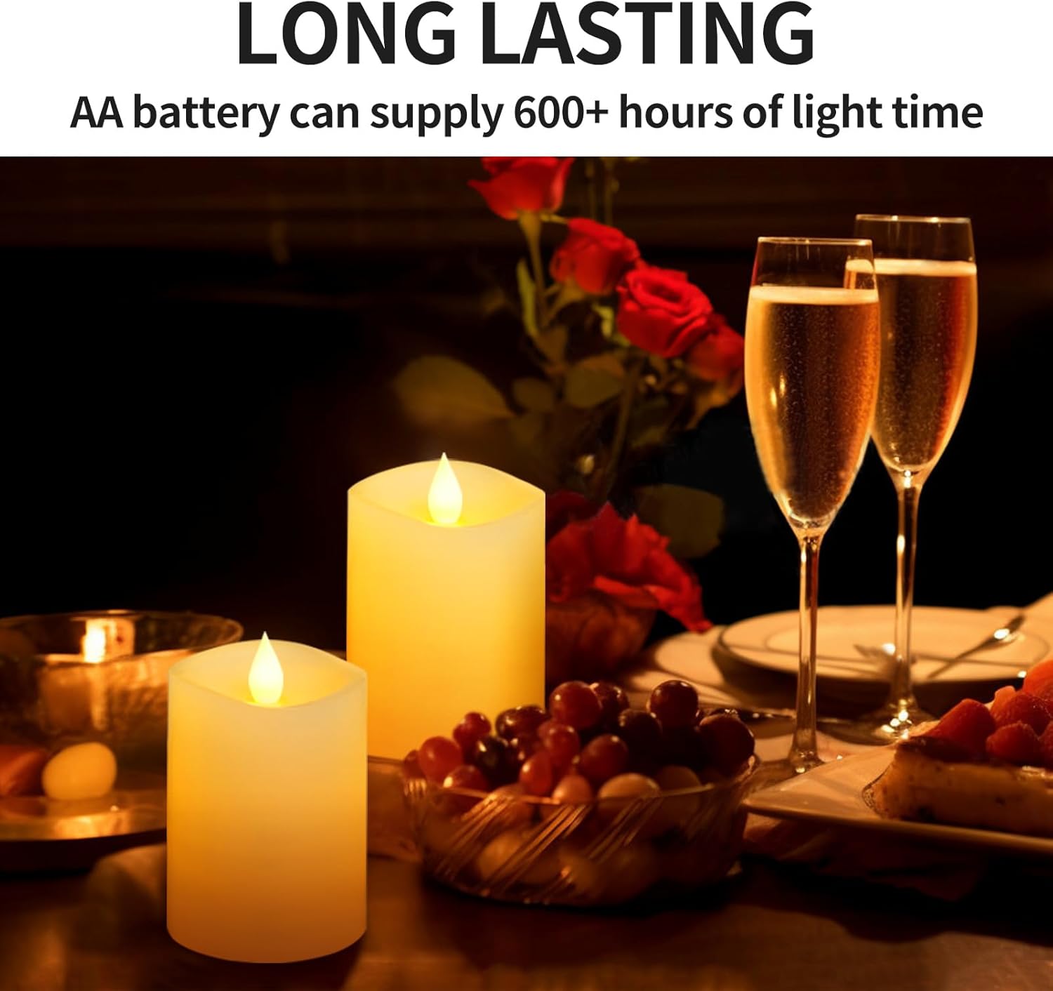 3x4 Flickering Flameless Candles Set of 2, 2AA Battery Life 600 Hours Battery Candles Flickering with Timer,4 inch Flameless Candles with Remote for Indoor/Outdoor, White