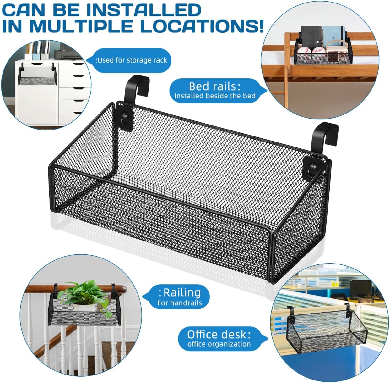 PRETYZOOM Metal Hanging Caddy with 5 Pairs of Hangers, Floating Cubicle Storage Organizer, Multi-Usage for College Dorm Bunk Bed, Hospital Bed, Office Cubicle - 10x5x3.5 Inches