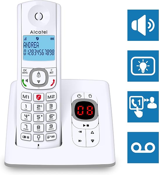 ALCATEL Voice Trío - Teléfono inalámbrico DECTcon contestador automático - Gran pantalla retroiluminada - Altavoz - Bloqueo de llamadas - 2 teclas de memoria directa - 3 teléfonos - Blanco/Gris - 3