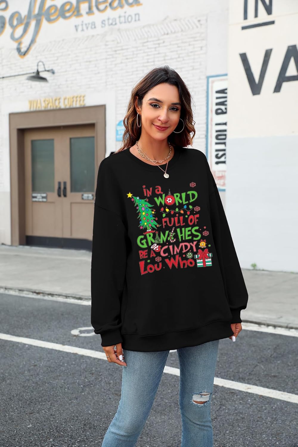 KIMSOONG Christmas Sweatshirt for Women Be A Cindy Lou Who Shirt Cute Christmas Graphic Tshirts Oversized Long sleeve Tops - Image 2
