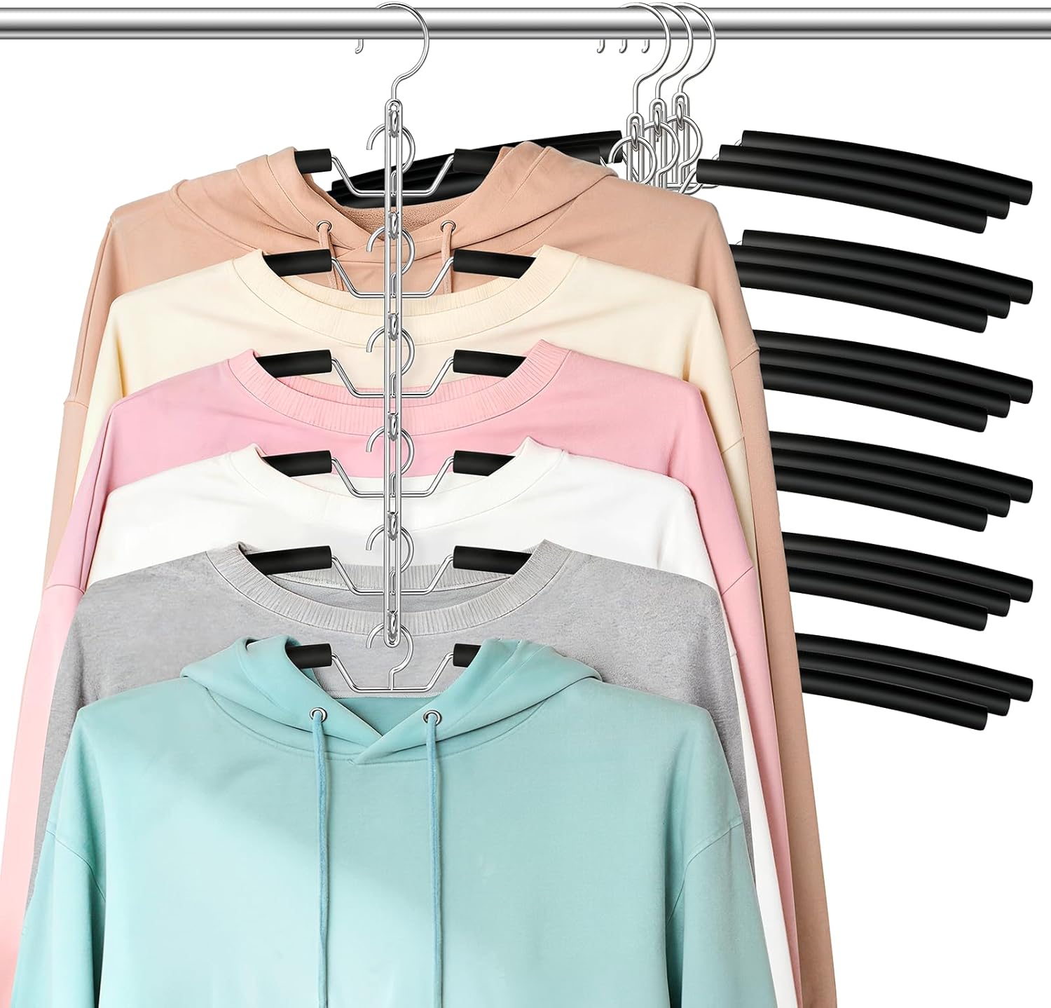 Clothes Hangers Space Saving Shirt Hangers, Non Slip 6 Layer Detachable Foam Padded Multi Hangers Shirt Organizer for Closet Organizers and Storage for Sweater Hoodie Blouse Coat Black 4 Pack