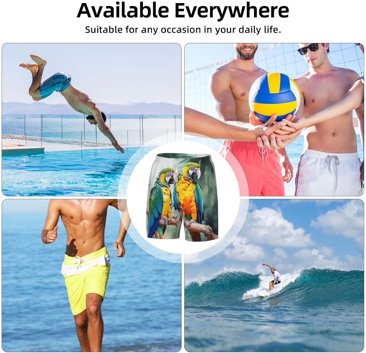 Men's Swim Trunks Quick Dry Board Shorts Drawstring Beach Short Parrots Bathing Suit for Men X-Large White