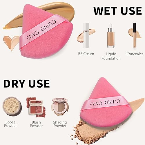 Miniatura 3 de CUPID CARE 6 polvos con 2 estuches de viaje, almohadillas de polvo para polvo facial y base, soplo de maquillaje de terciopelo para polvo suelto,