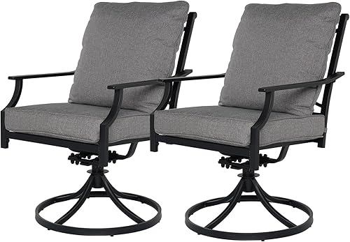 Grand patio Juego de comedor de patio al aire libre para 2, 2 sillas de comedor giratorias, juego de muebles de exterior con cojines de olefina,