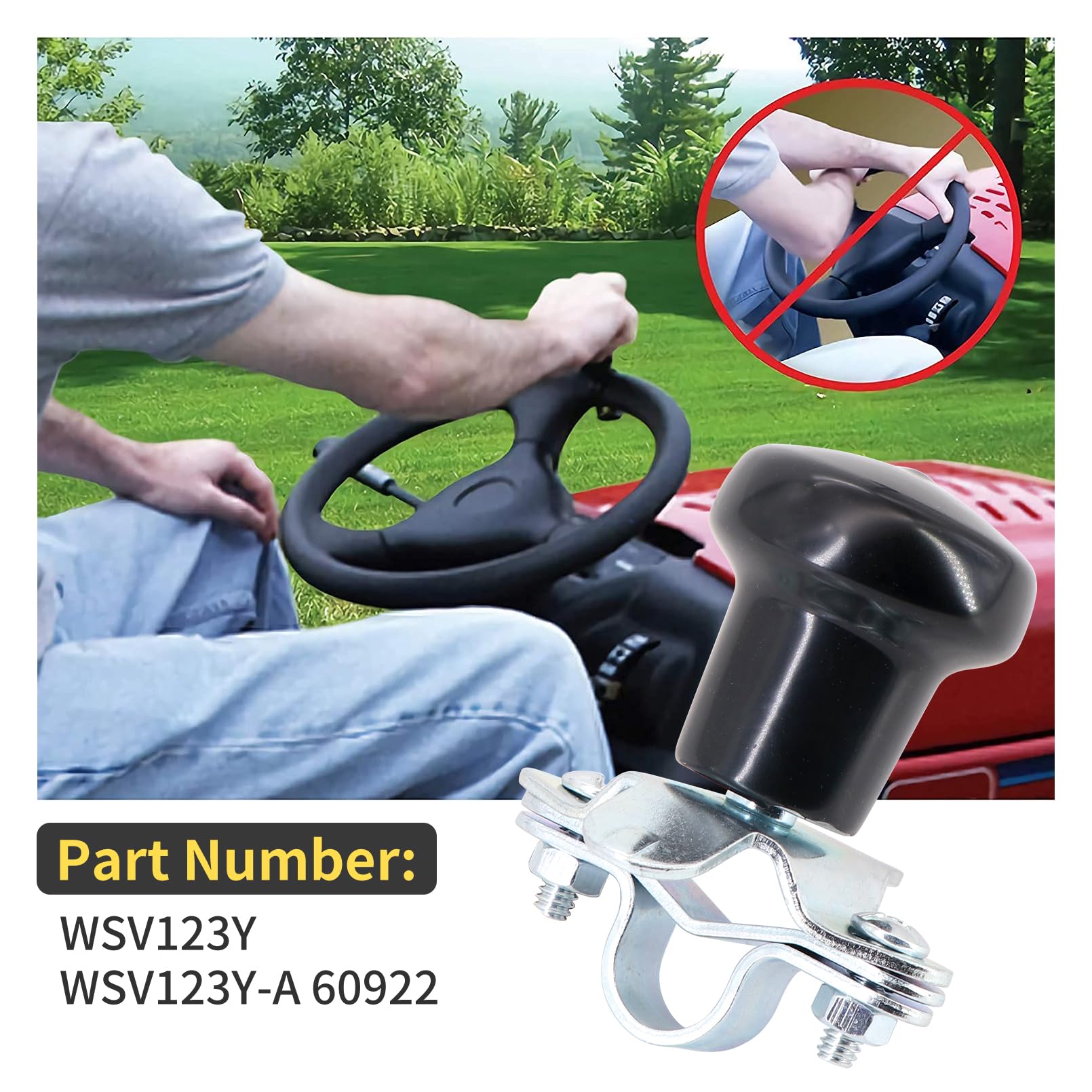 Dokili Steering Wheel Spinner Knob WSV123Y 60922 5A6YL Compatible with John Deere Tractors Case IH Backhoe Cub Cadet Mower and Many More Cars Trucks Boats Lawn Mowers, Black