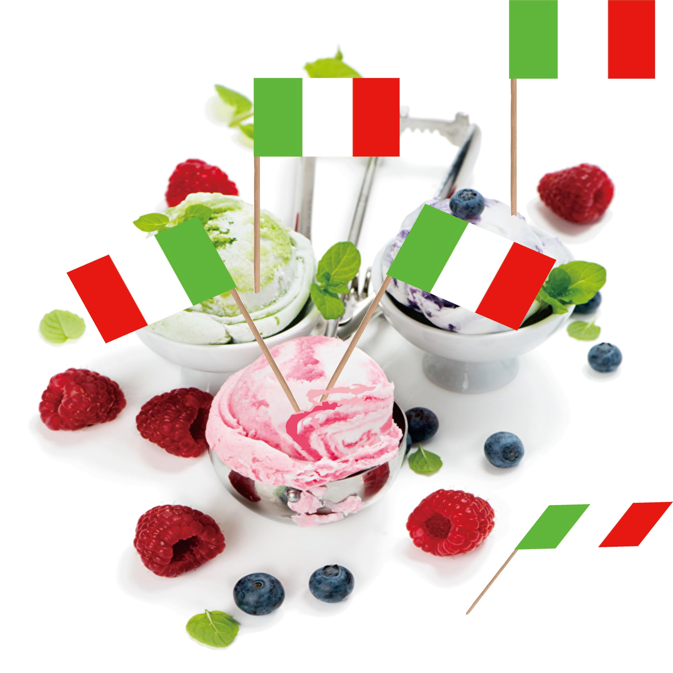 100 Bandiere Italiane Con Stuzzicadenti Per Decorazioni Cibo - Mini Bandierine Per Cupcake, Cocktail E Festa Della Repubblica