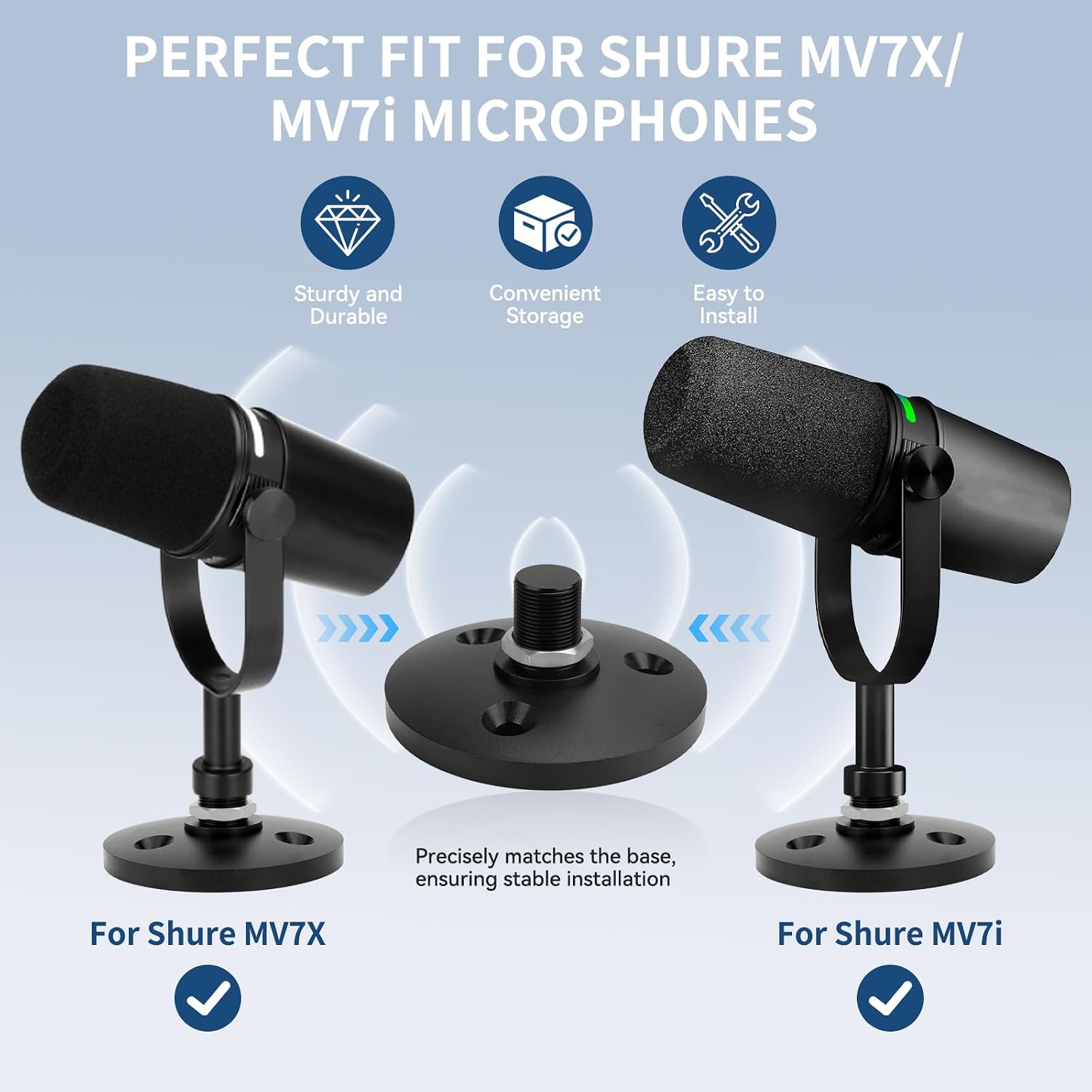 Desktop Microphone Stand for Shure MV7i/MV7x,Secure & Space-Saving Desk Stand for Shure MV7 and MV7+ Podcast Mic​,Detachable microphone base with locking nut