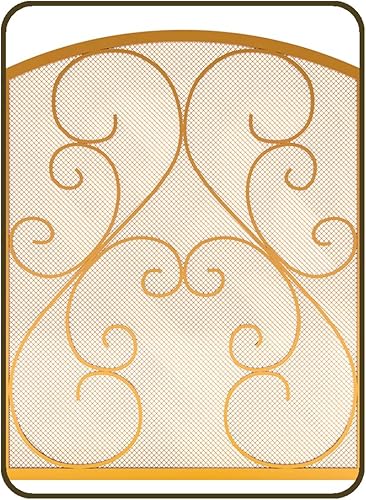 Miniatura 9 de Fire Beauty Pantalla de Chimenea de 3 Paneles de Hierro Forjado Metálico 48"(L) x 30"(H) Protector contra Chispas (Acabado Dorado)
