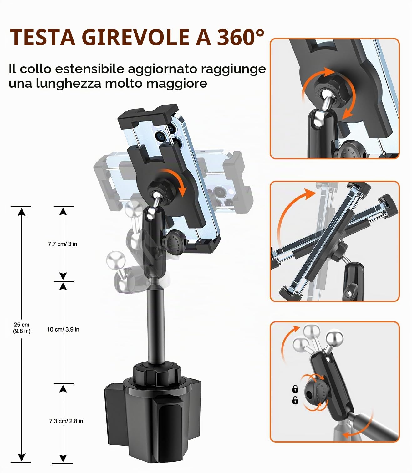 Supporto Tablet Auto Portabicchieri Resistente - Senza Vibrazioni | Porta Tablet Camion Bicchiere con Braccio in Metallo per Tablet & Telefono, iPad Pro Air Mini, Galaxy Tab, Lenovo, 4-13"
