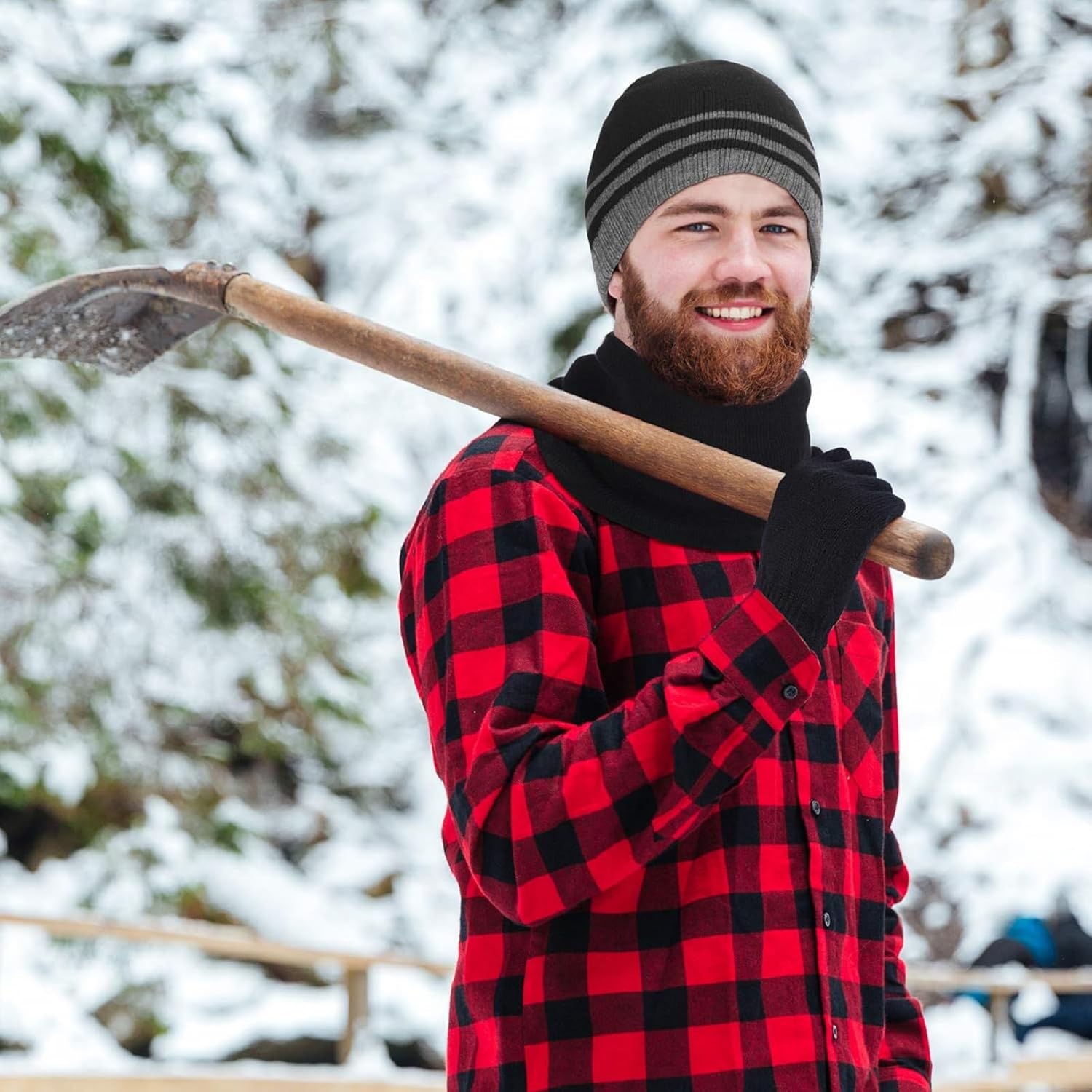 3 Pcs Winter Beanie Hat Scarf Touchscreen Gloves Set for Men Women Skull hat Gloves Neck Warmer Set with Fleece Lined - Image 6