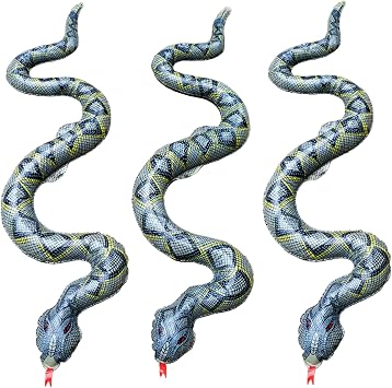 Inflatable Fake Snake for Pool, Jungle Party Decorations, 3 Pack