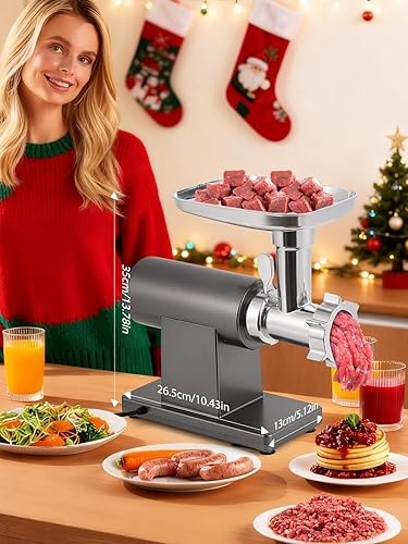 Miniatura 8 de Picadora de carne eléctrica de 3200 W, multifuncional, máquina picadora con hoja de corte, 3 placas de molienda, 3 rellenos de salchichas, kit de