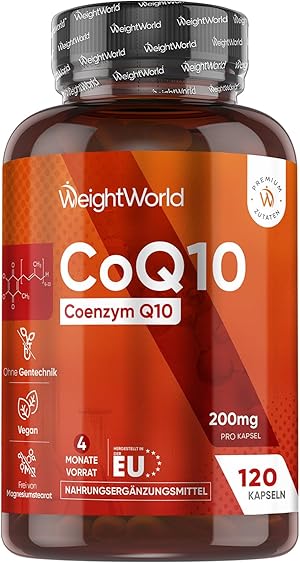 Coenzym Q10-200 mg pro Portion - 120 CoQ10 Kapseln - Aus Fermentation - 4 Monate Vorrat - 1 vegane Kapsel pro Tag - Frei von Magnesiumstearat & Gentechnik - Q10 Coenzym (als Ubichinon) - WeightWorld