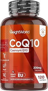 Coenzym Q10-200 mg pro Portion - 120 CoQ10 Kapseln - Aus Fermentation - 4 Monate Vorrat - 1 vegane Kapsel pro Tag - Frei von Magnesiumstearat & Gentechnik - Q10 Coenzym (als Ubichinon) - WeightWorld