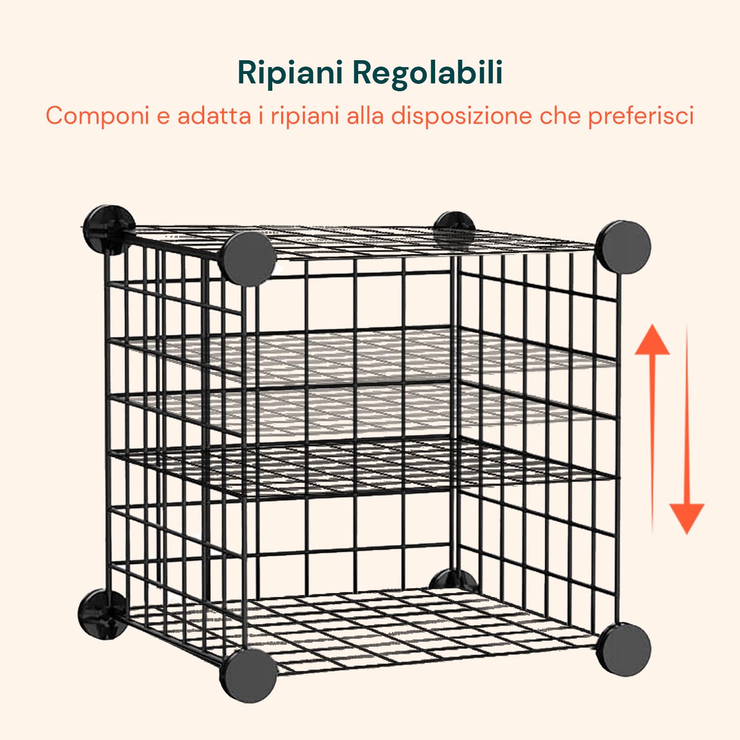 Avilia Scaffale a Rete in Ferro a 4 Ripiani – Scaffali in Metallo Salvaspazio Modulare per Cucina, Bagno e Ufficio - Mobile Scaffale Industrial Nero con Ripiani 35x35cm, Montaggio Senza Attrezzi