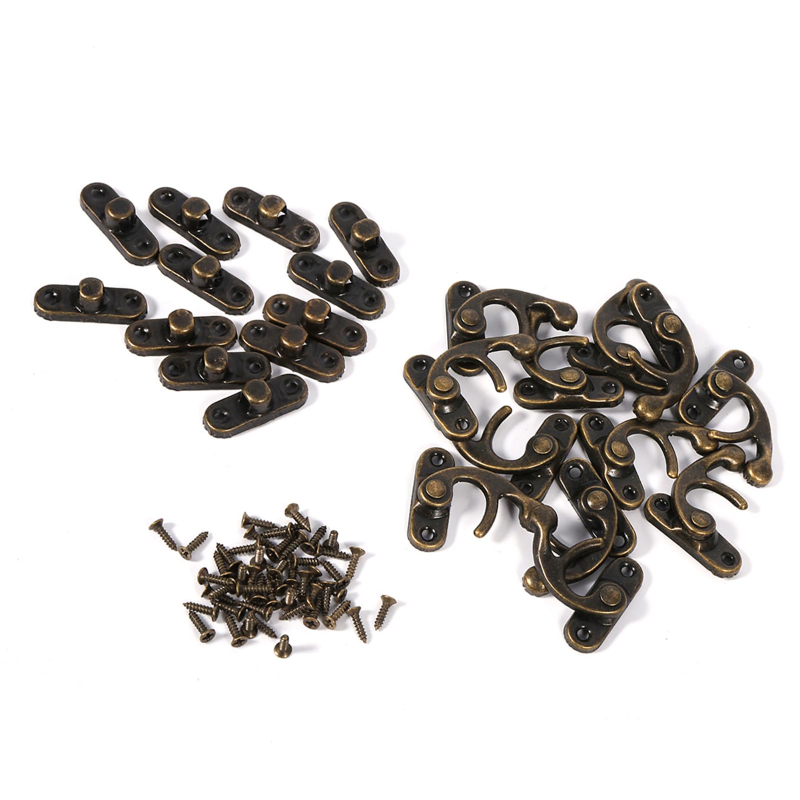 G P 12PCS, Antique Box Buckle Ox Left Right Hook Hasp Wood Jewelry Hardware Horn Hook 12 Sets Sale Box Catch Decoration With 48 Replacement Screws Bronze (Right)