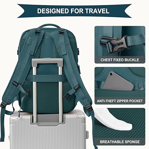 Miniatura 5 de coowoz Mochila de viaje grande para mujeres y hombres, mochila de transporte para deportes al aire libre, artículos esenciales de viaje, Azul