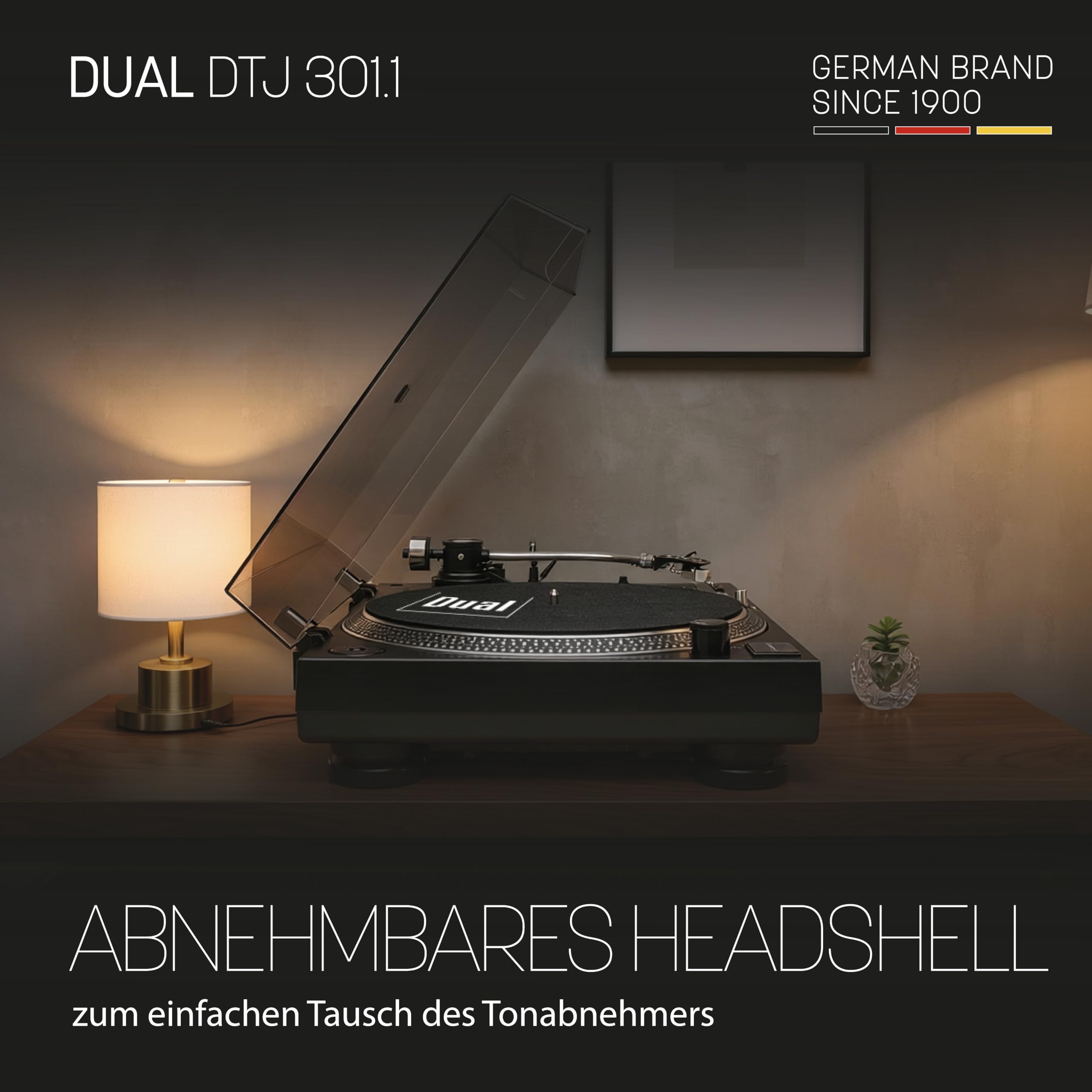 Dual DTJ Tourne-Disque DJ USB, système de tête magnétique, Aiguille Pitch (33/45 Tours/Min, éclairage, USB) Entraînement Direct avec Fonction DJ (Noir) Noir