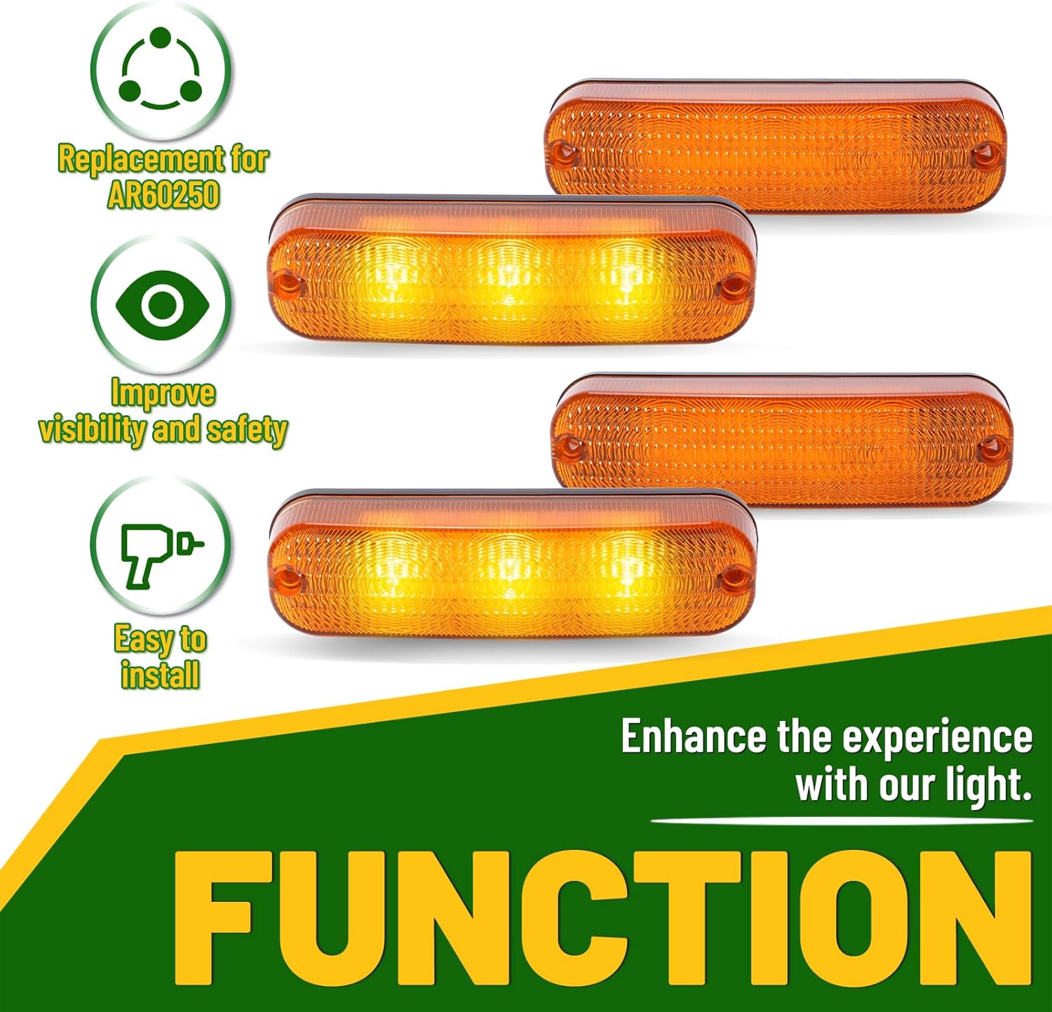 HECASA 4Pcs LED Flashing Amber Cab Light AR60250 Compatible with John Deere Tractor 4040 4240 4440 4640 4030 4230 4430 4630 4640 4650 4755 4760 4840 4850 4955 4960 LED Warning Light