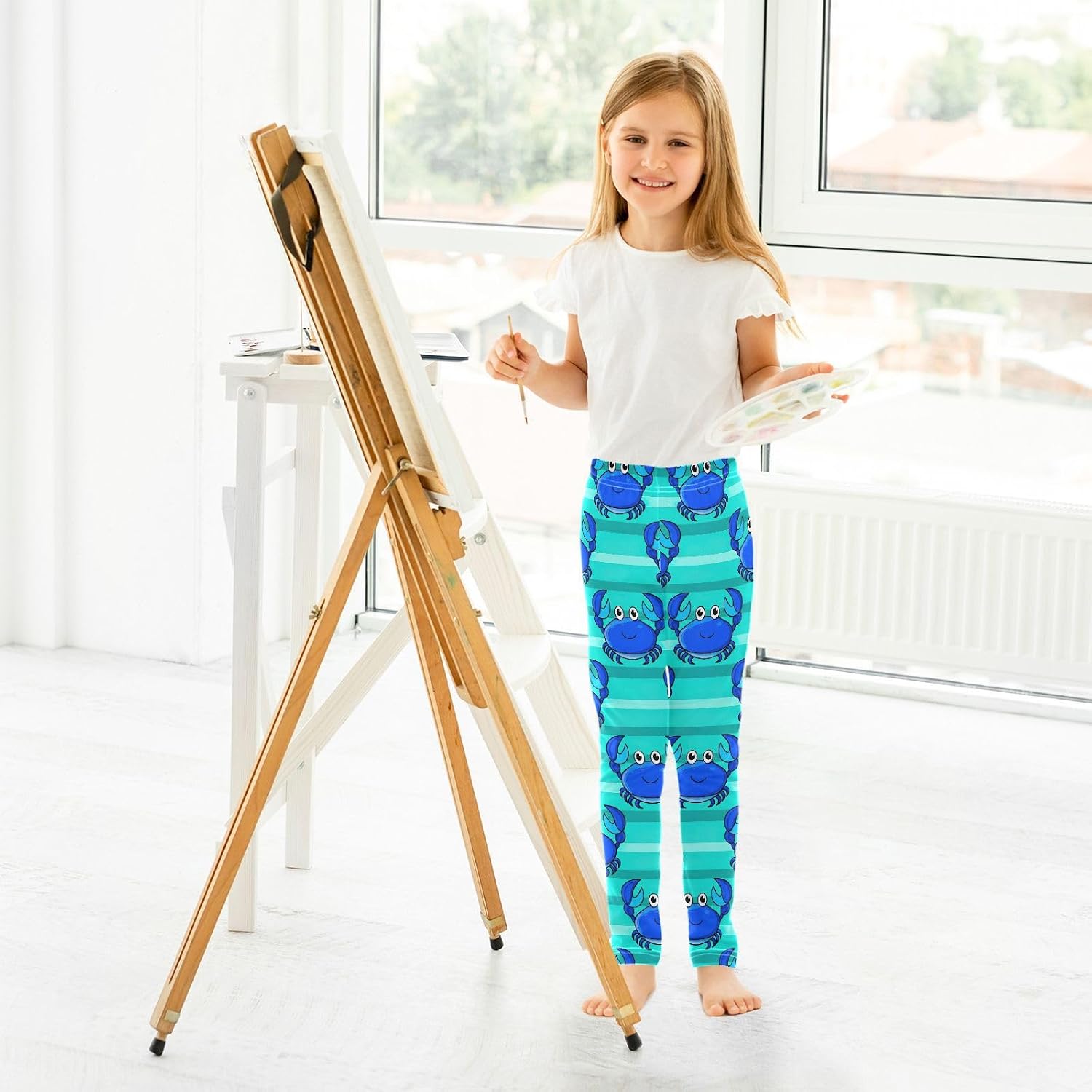 GAIREG Kids Full-Length Leggings Cute Crab Blue