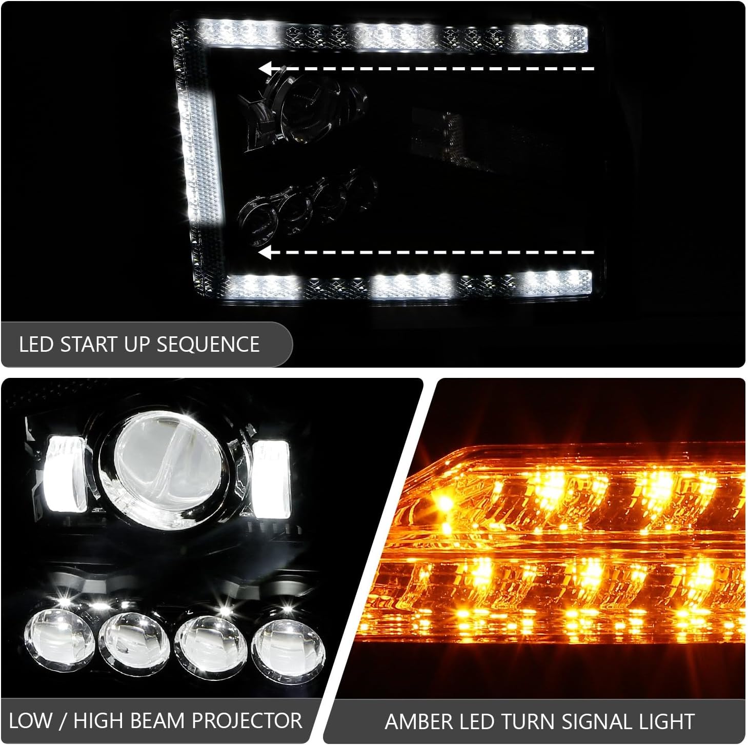 DNA MOTORING Black Turn Signal Projector Headlights With Dual LED DRL Compatible with Mack Anthem 2018-2025,HL-HAY-074-BK