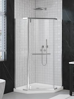 36" x 36" D x 72" H Neo Angle Shower Door, Corner Shower Enclosure with 1/4" Clear Tempered Glass, Space-Saving Diamond Shower Stall with Anti-Explosion Film & Easy-Clean Nano Coating, Chrome Silver
