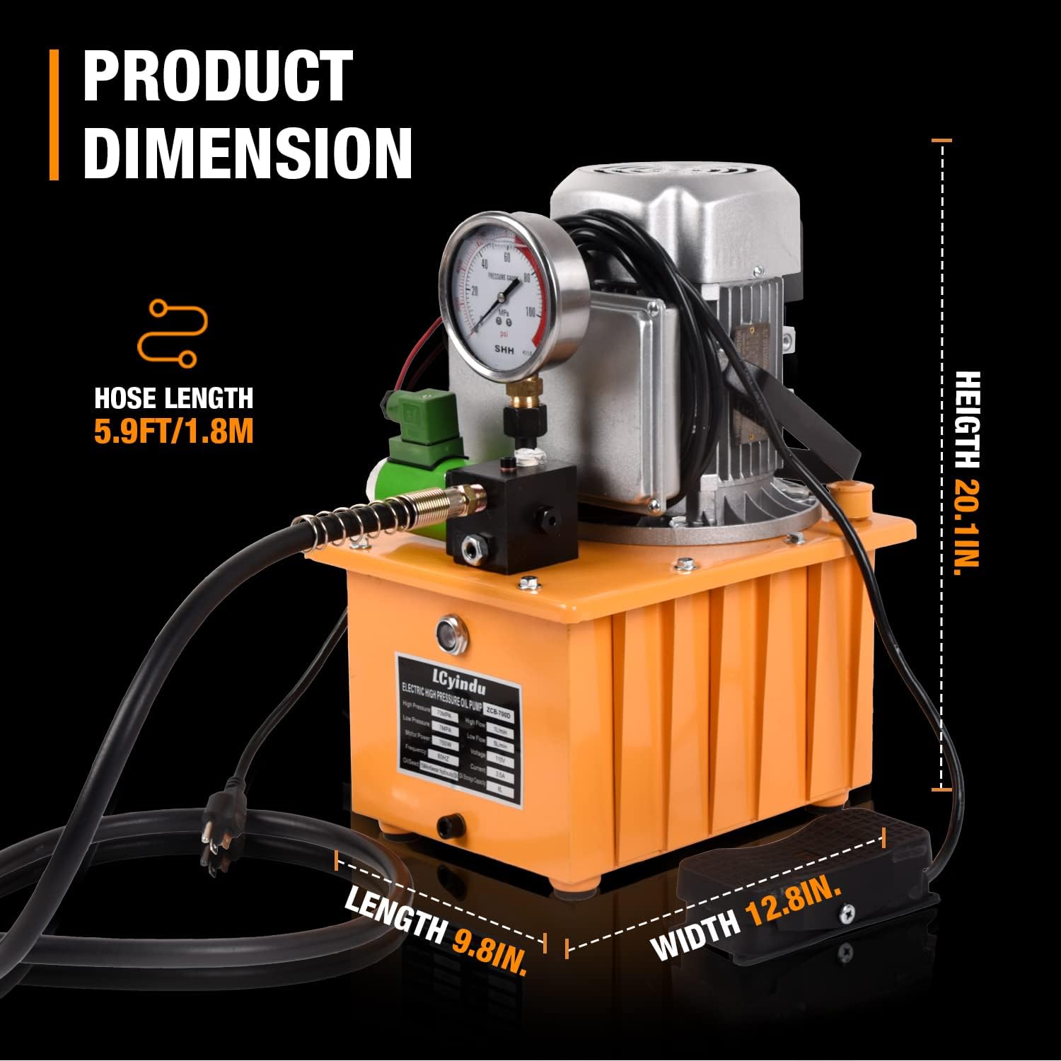 Hydraulic Electric Pump 8.4Quart 2.1Gallon Single Acting Solenoid Valve 8L Hydraulic Power Pack Cylinder Electric Portable Pump, ZCB-700D