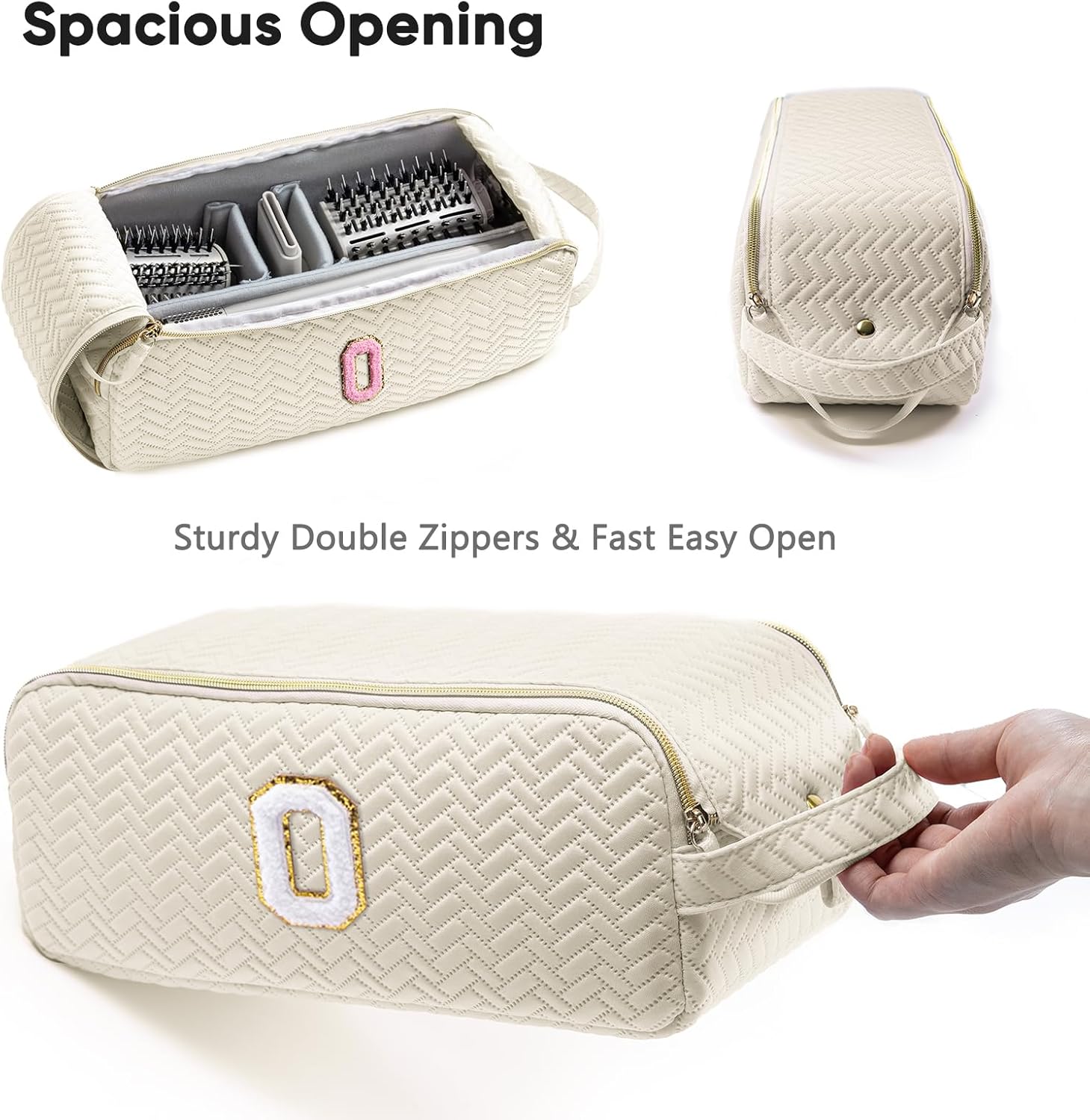 Initial Personalized Hair Tools Travel Bag Compatible with Shark FlexStyle, Revlon & Dyson | Hair Dryer Brush Organizer, Flat Iron, Curling Iron, Makeup & Cosmetic Bag for Travel Essentials
