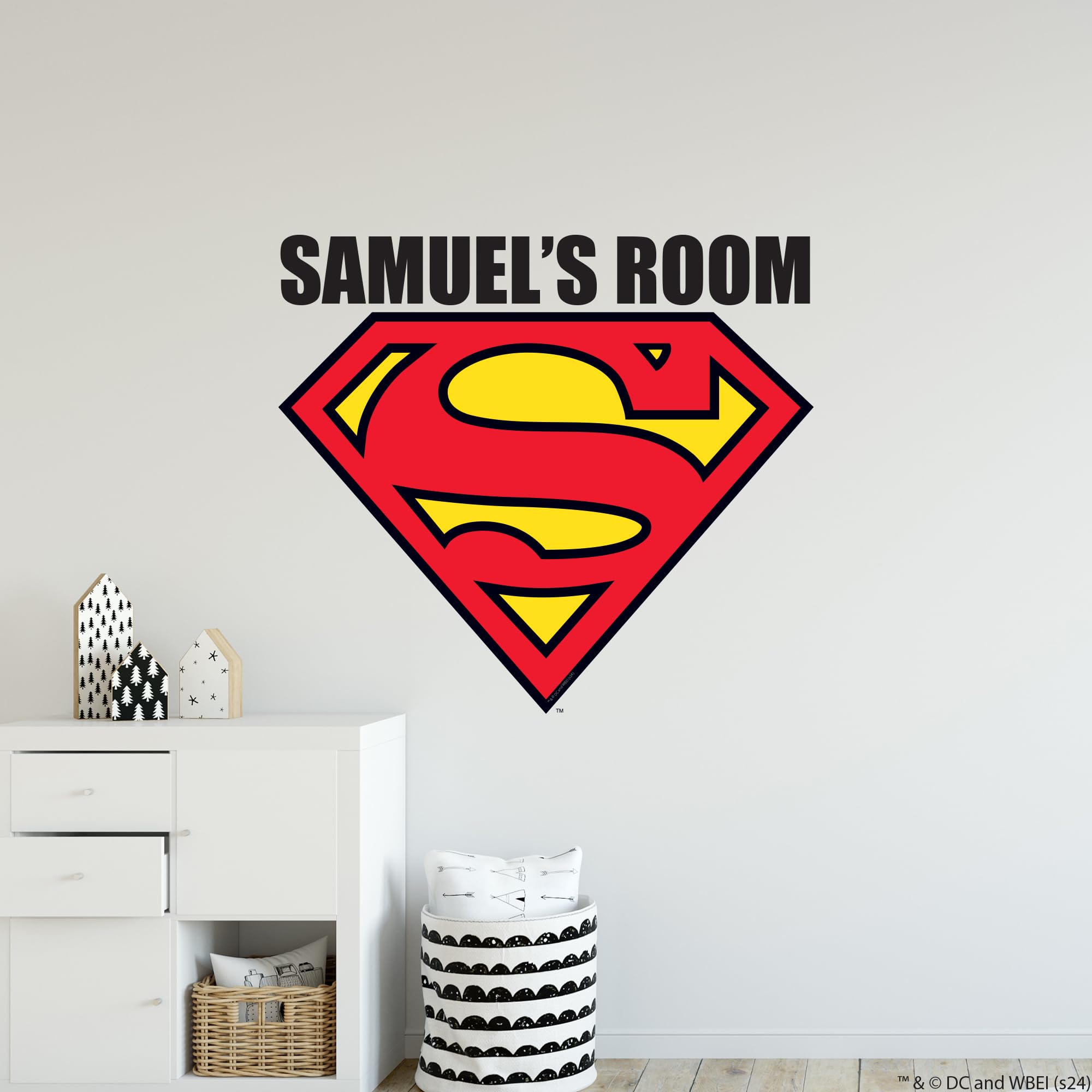 Themed Black Superman Wall Sticker - Logo Personalised Name Wall Decal Dc Superhero Art (60Cm Width X 50Cm Height)