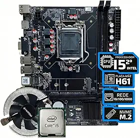 Kit Upgrade Placa Mãe H61 LGA 1155 + Processador Intel Core i5 2400 + Cooler DDR3 HDMI VGA USB PC Desktop Escritório 1155