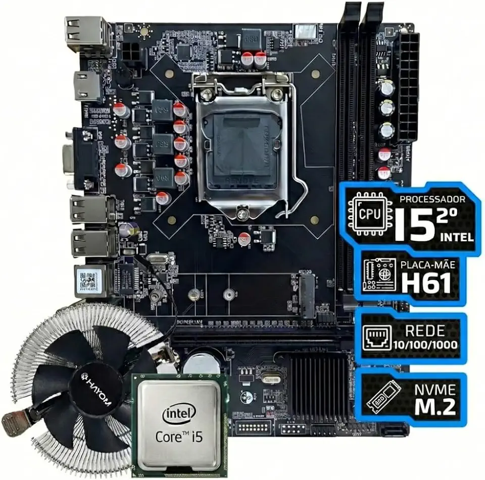 Kit Upgrade Placa Mãe H61 LGA 1155 + Processador Intel Core i5 2400 + Cooler DDR3 HDMI VGA USB PC Desktop Escritório 1155