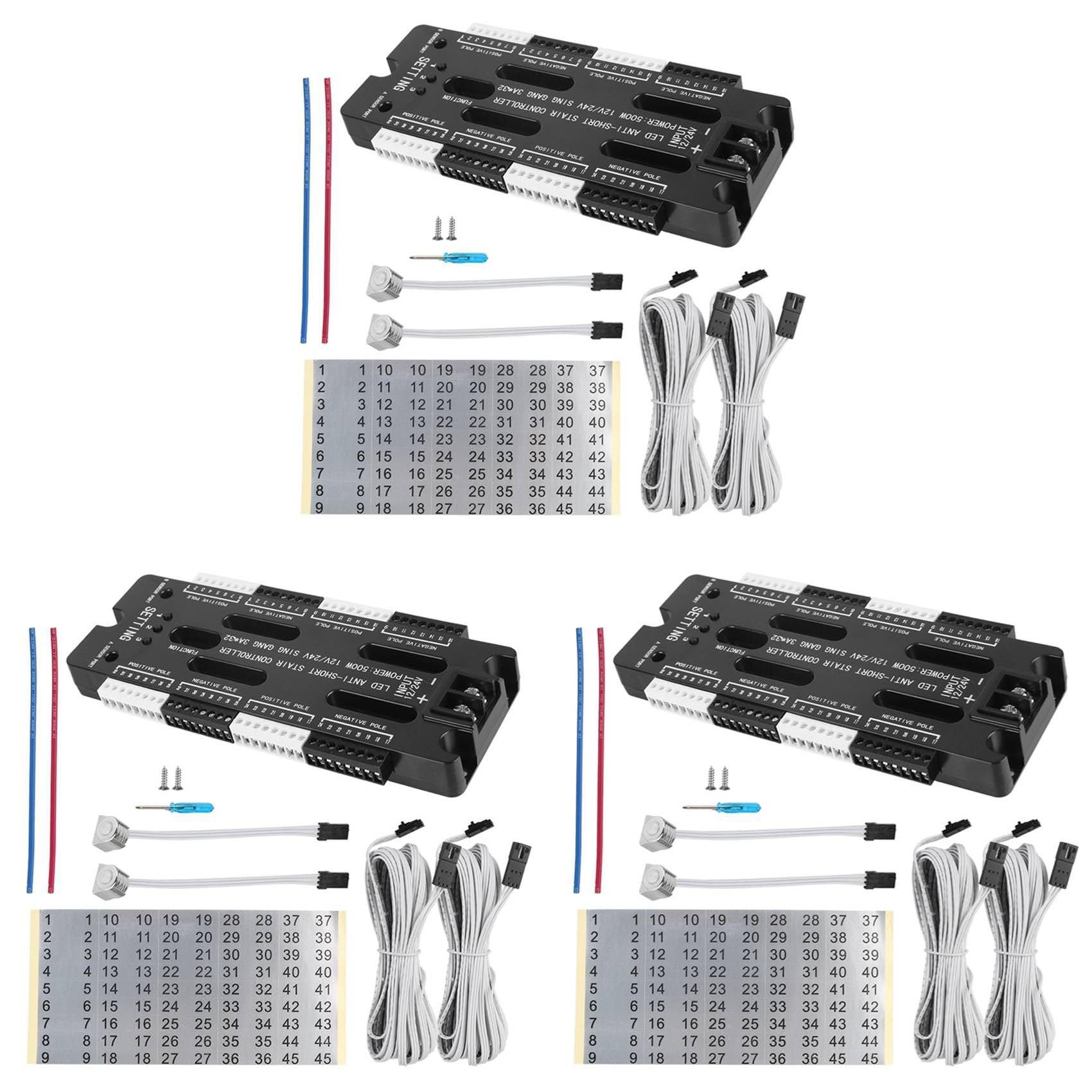3X do Schodów Elastyczny Pasek Wewnętrzny Czujnik Ruchu LED 32 Kanały Regulowana Jasność DC 12V 24V Kontroler Oświetlenia Schodów