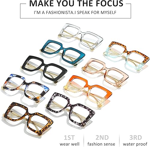 Miniatura 7 de Outray Gafas cuadradas de gran tamaño con bloqueo de luz azul para mujer, lentes transparentes anti rayos azules