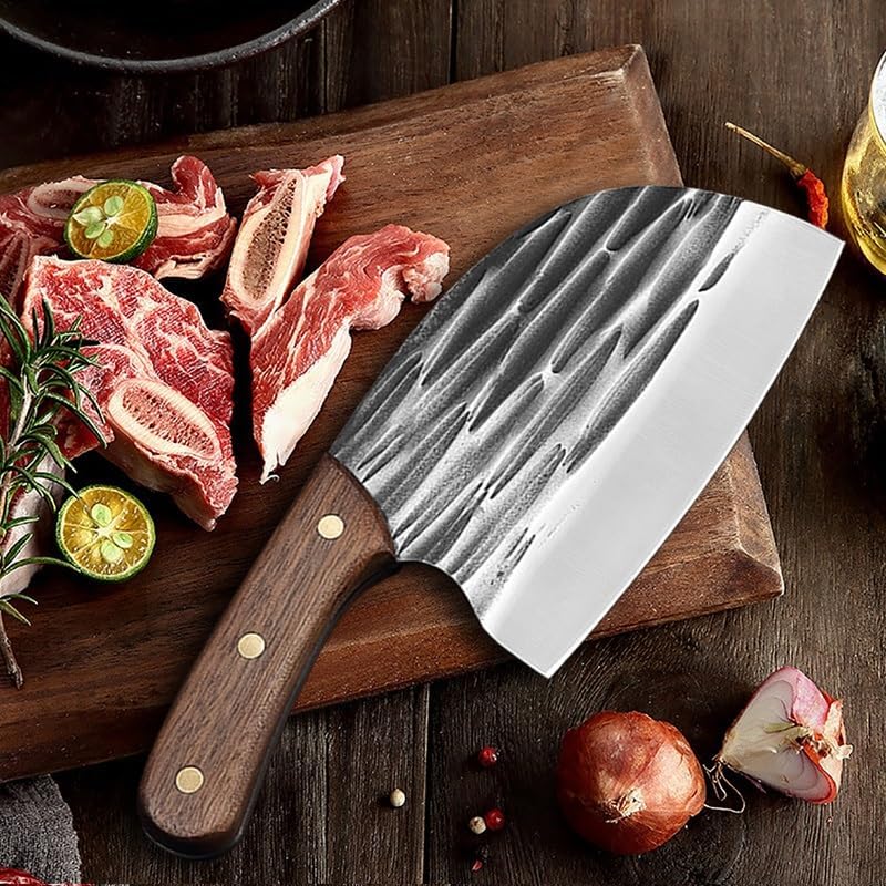 Meat Cleaver,Cleaver Knife Forged Butcher Cleaver Knife Stainless Steel Meat Fish Fruit Vegetables Slicing Chinese Household Kitchen Chef Knife