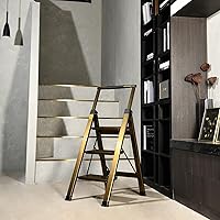 Vista 7 de XinSunho - Escalera de 3 escalones de aluminio con pasamano retráctil y pedal ancho antideslizante, taburete plegable de 3 pasos, escalera doméstica