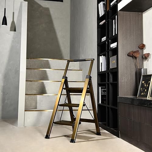 Miniatura 7 de XinSunho Escalera de 3 escalones, taburete de aluminio de 3 escalones con pasamanos retráctil y pedal ancho antideslizante, escaleras de taburete