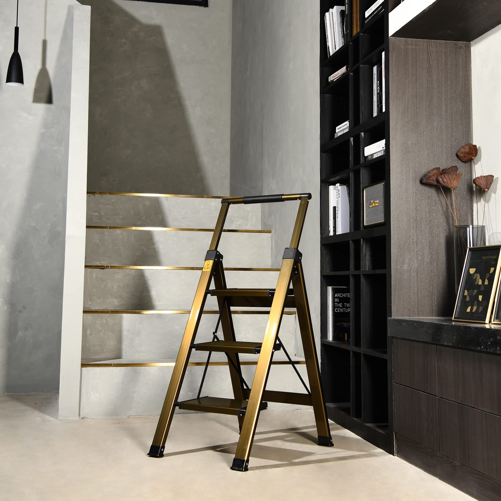 XinSunho Scala a gradini, scaletta pieghevole a 3 livelli, in alluminio con vassoio e corrimano, scala portatile per casa e ufficio, portata fino a 150 kg