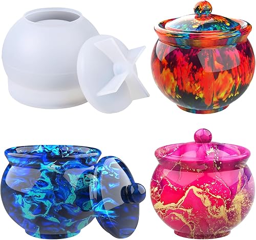 Juome Moldes de Silicona para Frascos de Resina, Moldes de Silicona para Frascos Grandes con Tapa para Fundición de Resina Epoxi, Molde de Resina