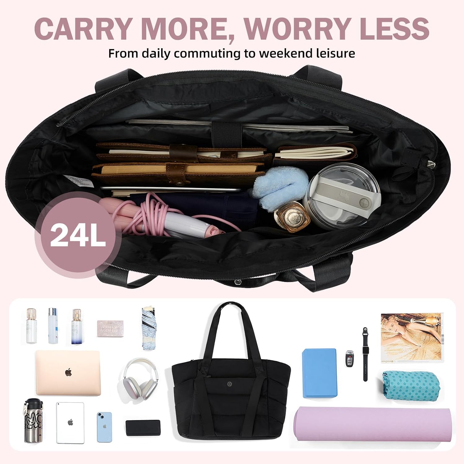 Axcone Women's Yoga Tote Bag with Luggage Sleeve & Mat Straps - Gym Work Bag for Office, Commute, Sports,Travel