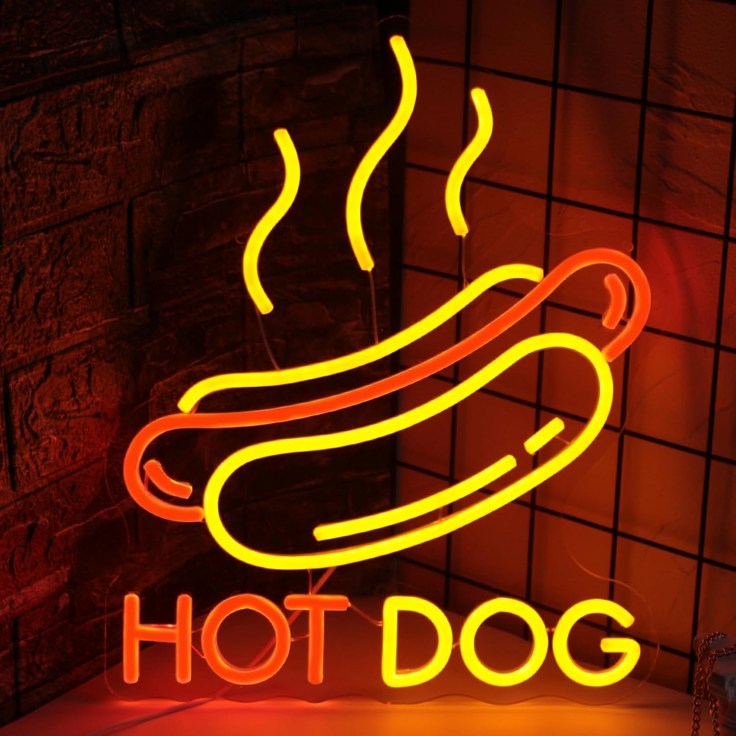 LED Hot Dog Neon Signs for Wall Decor, Dimmable Business Food Neon Light for Hot Dag Shop, Fast Food Shops, Restaurant, Bar, Kitchen, Game Room Decoration