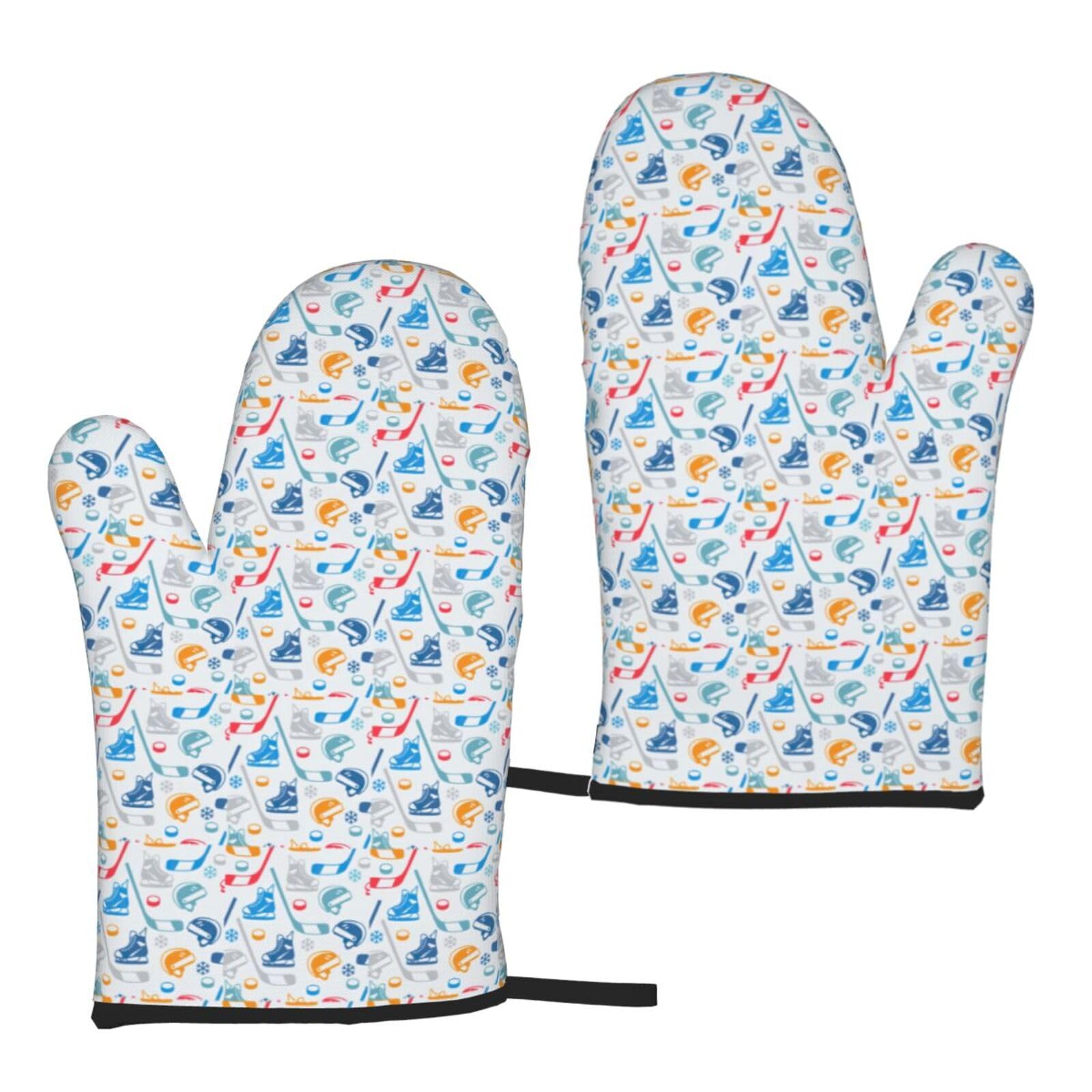 Hockey Elements Creative Patterned Print Women Men Universal Fit Heat Resistant Oven Gloves Cooking Grilling Indoor Outdoor