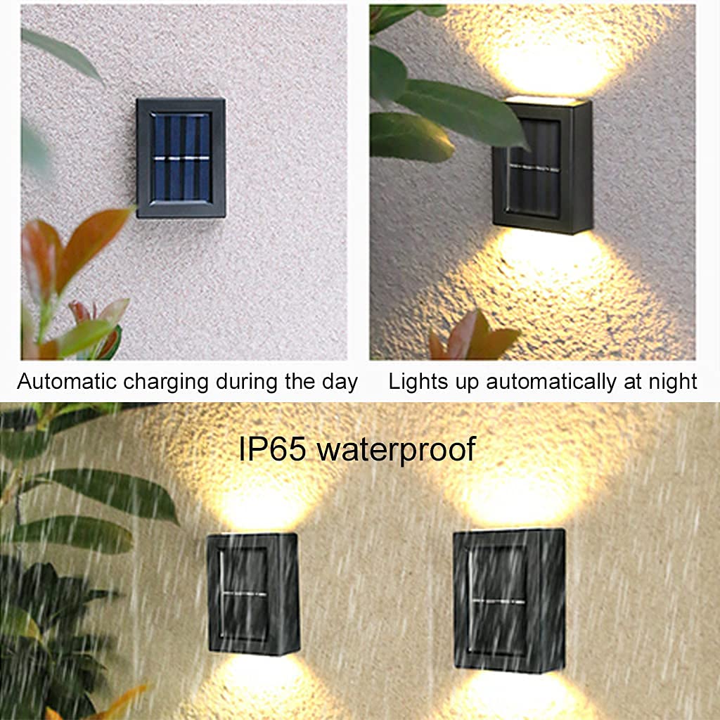 Lámparas Solares Aplique De Pared LED IP65 Lámpara De Pared Impermeable Luz Cálida Luz Blanca Iluminación De Pared Focos De Exterior Lámparas De Pared Para Jardín Garaje (2 warm lights)