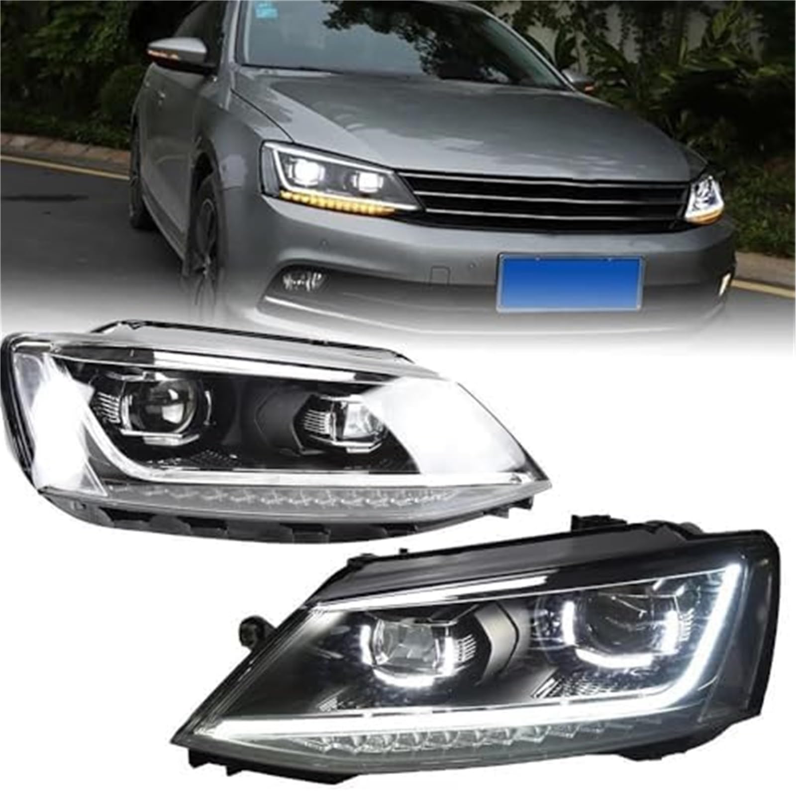Wivplex Przednie światło przeciwmgielne samochodu Obudowa reflektora samochodowego, dla Vw, Jetta, Mk6 2011-2018 Reflektory Drl Żarówka biksenonowa Światła