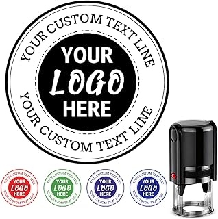 Custom Logo Stamp Self-Inking, Personalized Business Logo Image Text Stamper, Customized Rubber Stamp for Office, Return Address Stamps, Small Large Medium Round, 4 Sizes - 5 Ink Color Options