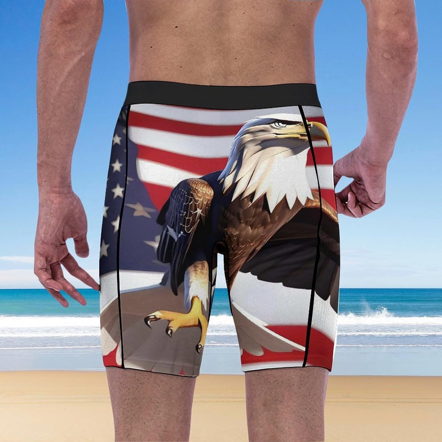 Bald Eagle with American Flag Compression Shorts Men Spandex Sport Shorts Workout Performance Baselayer Underwear