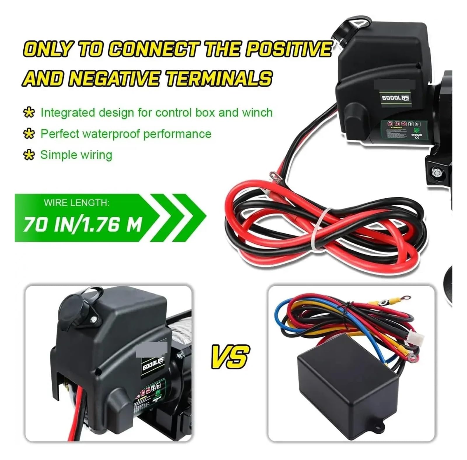 Paranco Elettrico, Verricello elettrico 12 V 6000 libbre for rimorchio for barche con cavo sintetico remoto da 1/4 di pollice x 55 piedi, gancio, interruttore manubrio wireless