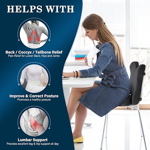 Miniatura 7 de Eyamummo - Combo de cojín de asiento y respaldo para silla de oficina, cojines ergonómicos de espuma viscoelástica pura y almohada ortopédica de