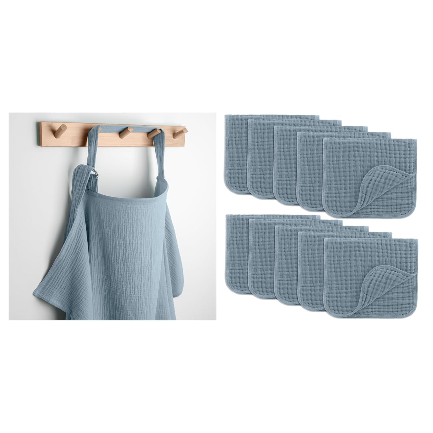 Muslin Nursing Cover and Burp Cloths 20" x 10", Pack of 10 Bundled by Comfy Cubs