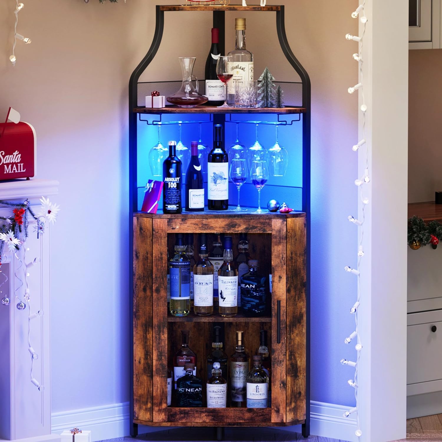 Amazon.com: TrailBlaze Corner Bar Cabinet with LED Lights, Wine Bar ...