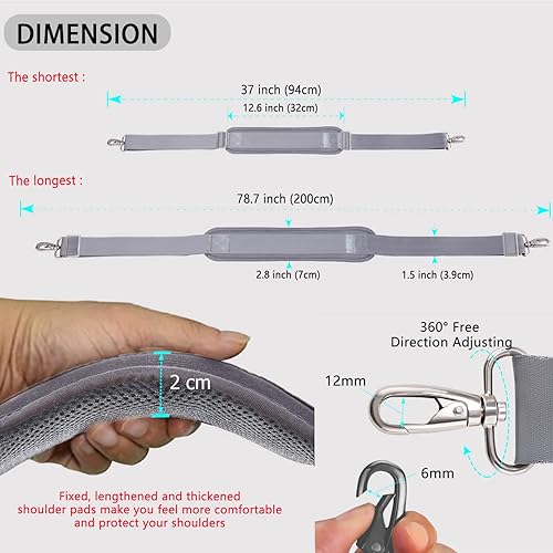 Miniatura 2 de ZINZ Correa de hombro de 79 pulgadas, almohadilla fija extra gruesa y doble cierres, correa de repuesto universal con ganchos giratorios de metal